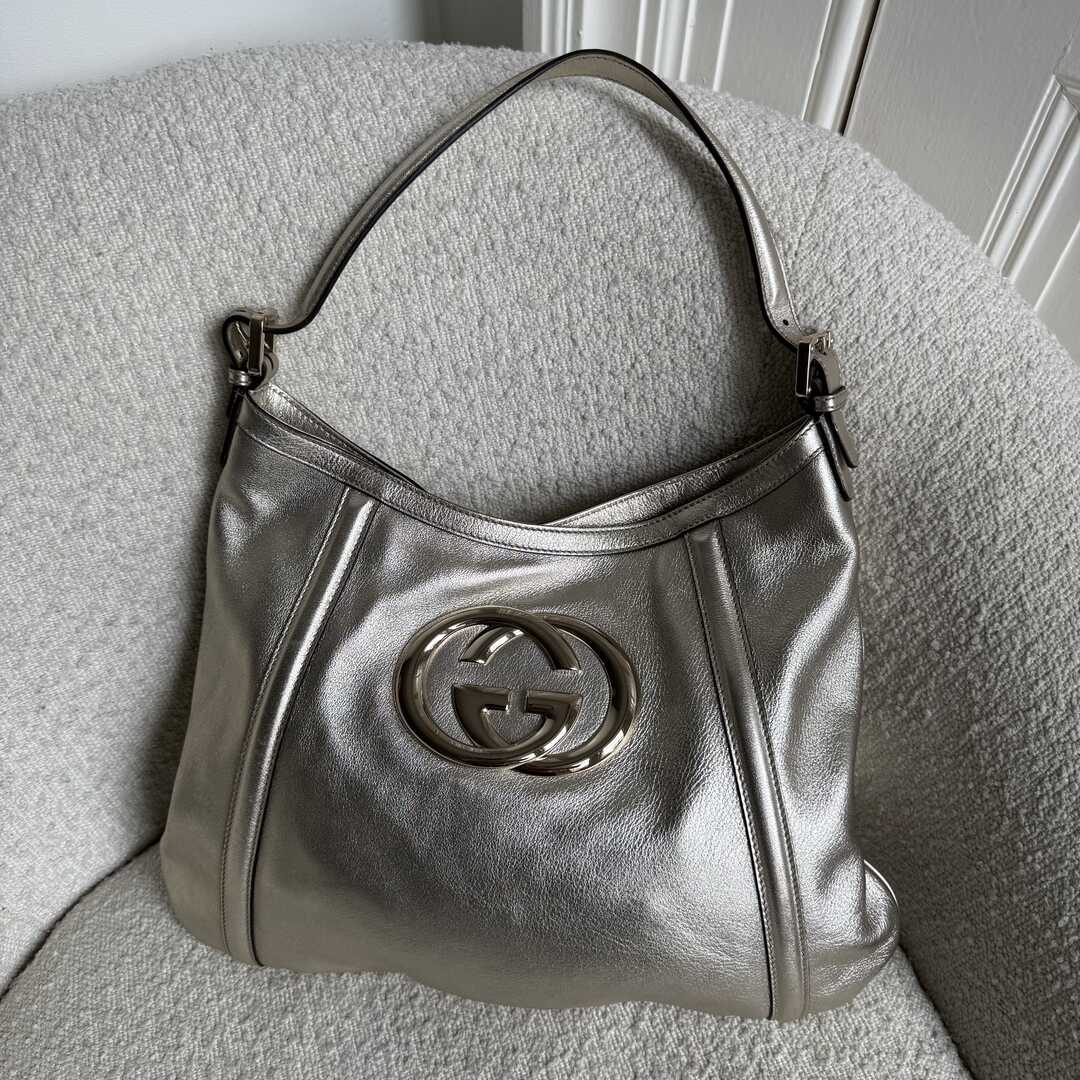 Gucci Britt Hobo Leather Metallic Gold Shoulder Bag