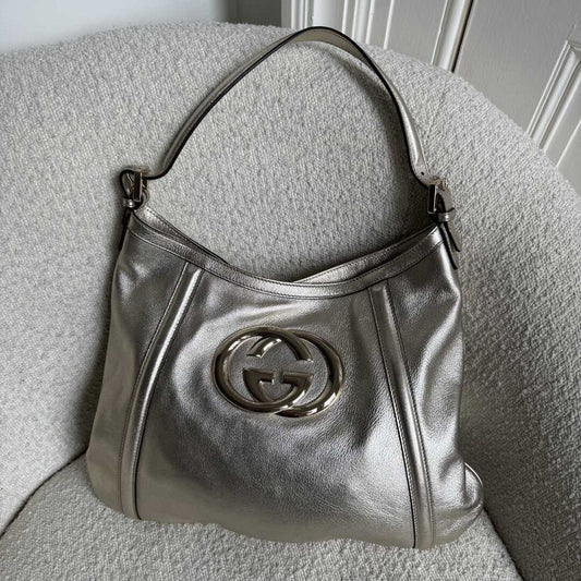 Gucci Britt Hobo Leather Metallic Gold Shoulder Bag