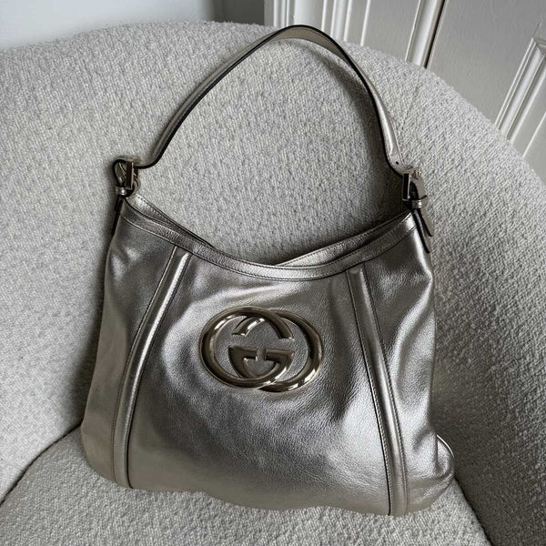 Gucci Britt Hobo Leather Metallic Gold Shoulder Bag