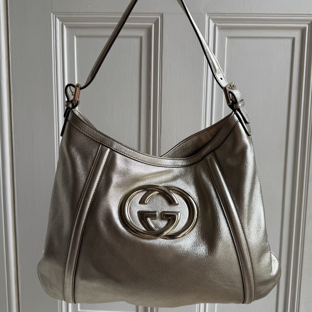 Gucci Britt Hobo Leather Metallic Gold Shoulder Bag