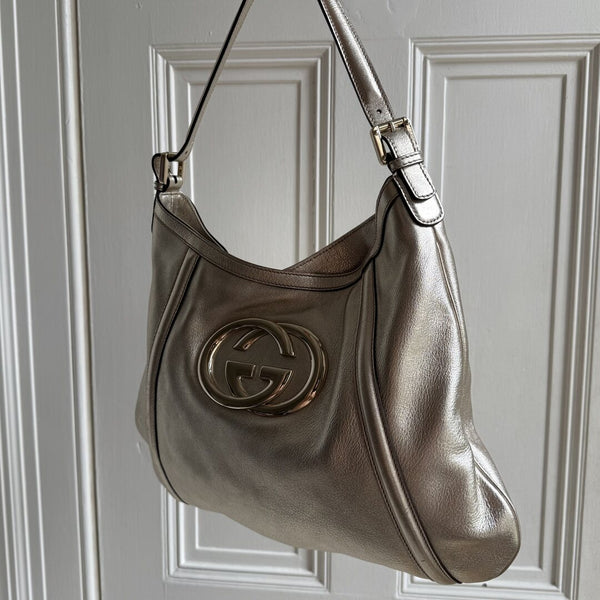 Gucci Britt Hobo Leather Metallic Gold Shoulder Bag