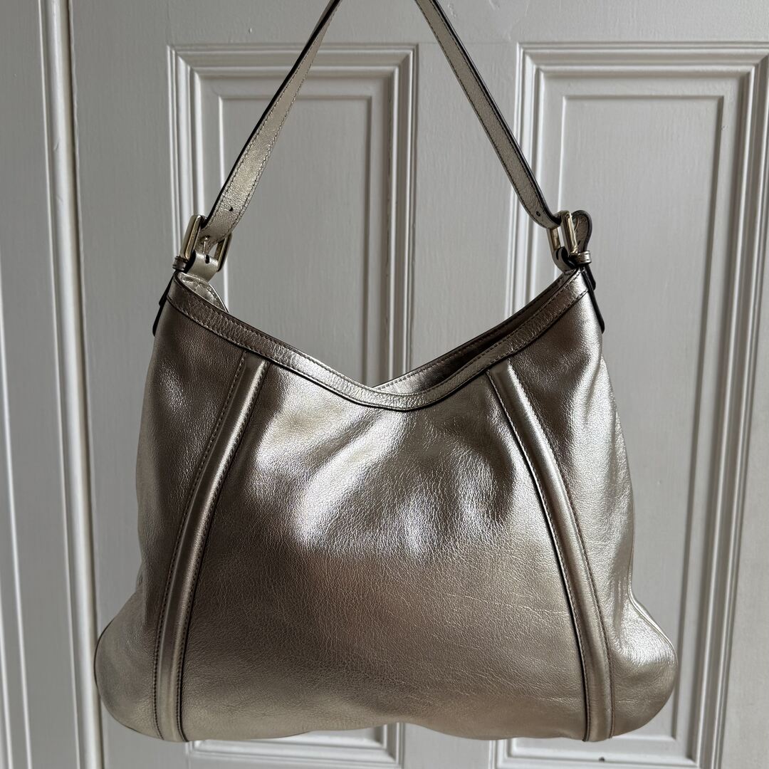 Gucci Britt Hobo Leather Metallic Gold Shoulder Bag