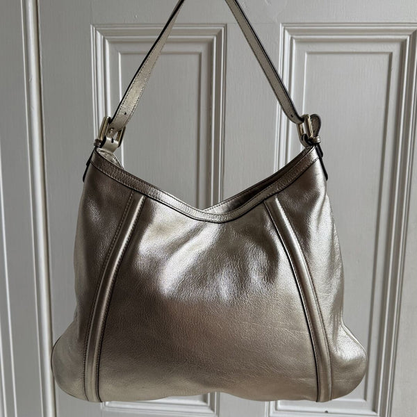 Gucci Britt Hobo Leather Metallic Gold Shoulder Bag
