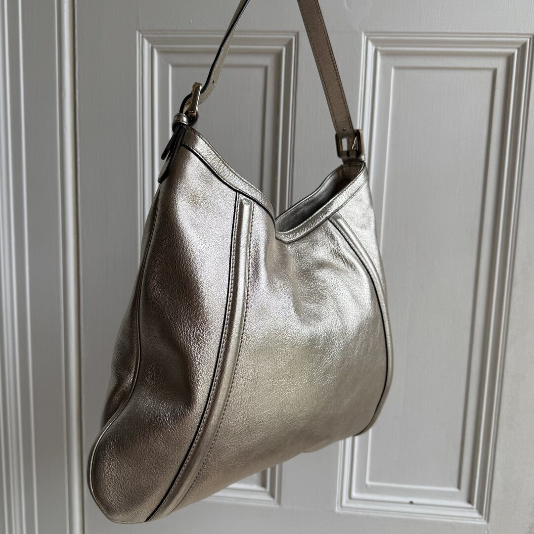 Gucci Britt Hobo Leather Metallic Gold Shoulder Bag
