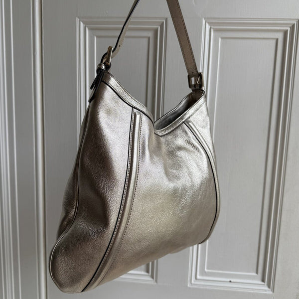 Gucci Britt Hobo Leather Metallic Gold Shoulder Bag