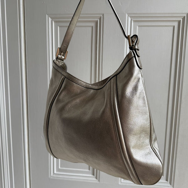 Gucci Britt Hobo Leather Metallic Gold Shoulder Bag