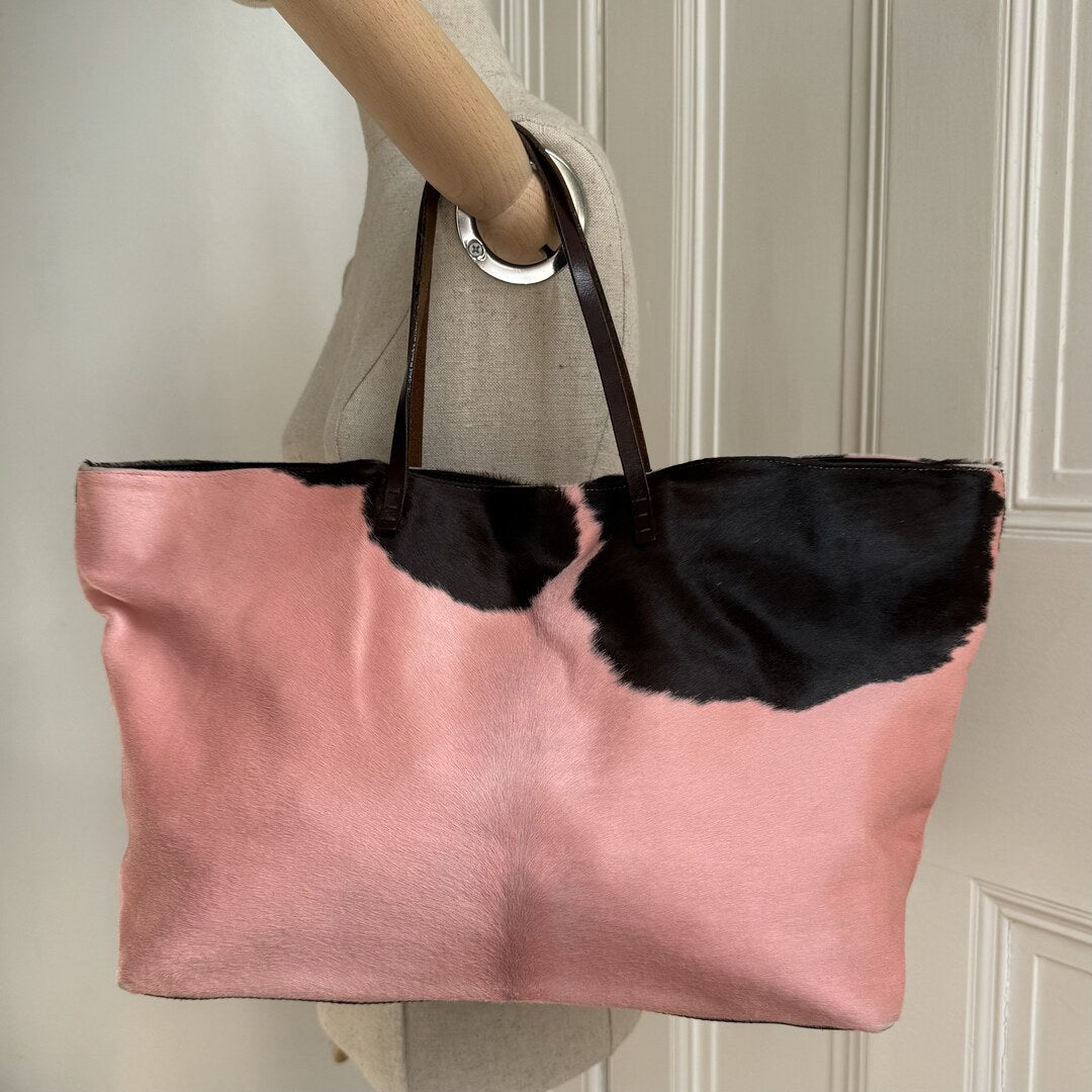 Fendi Pony Hair Cow Print Pink Tote Bag