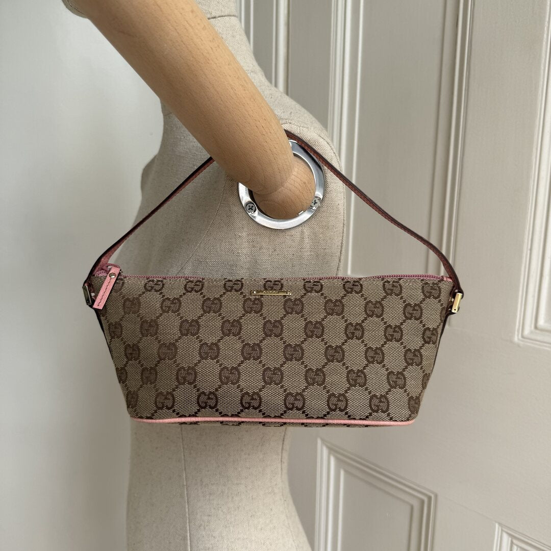 Gucci GG Monogram Pink Boat Pochette Handbag