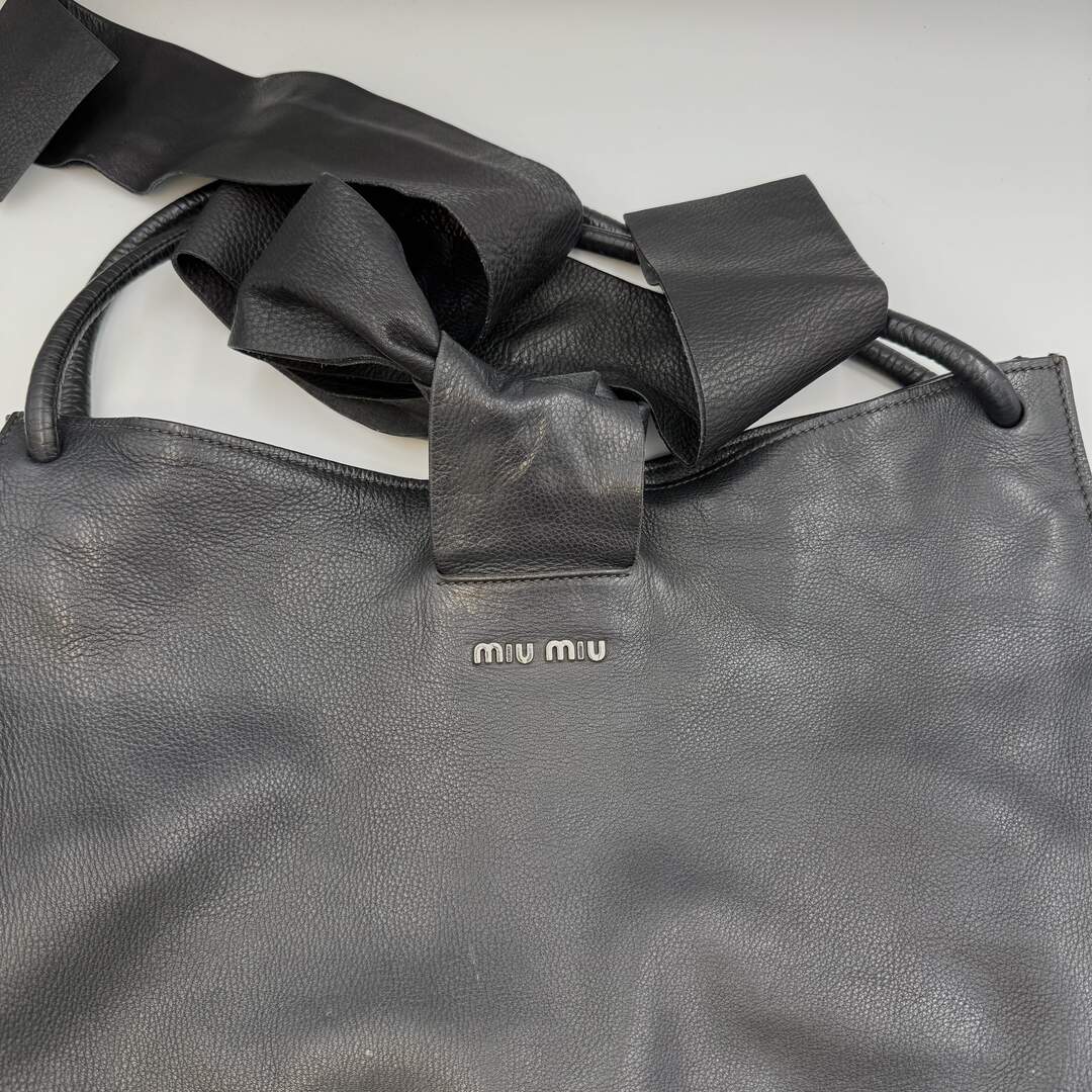 Miu Miu Large Bow Black Leather Shoulder Bag