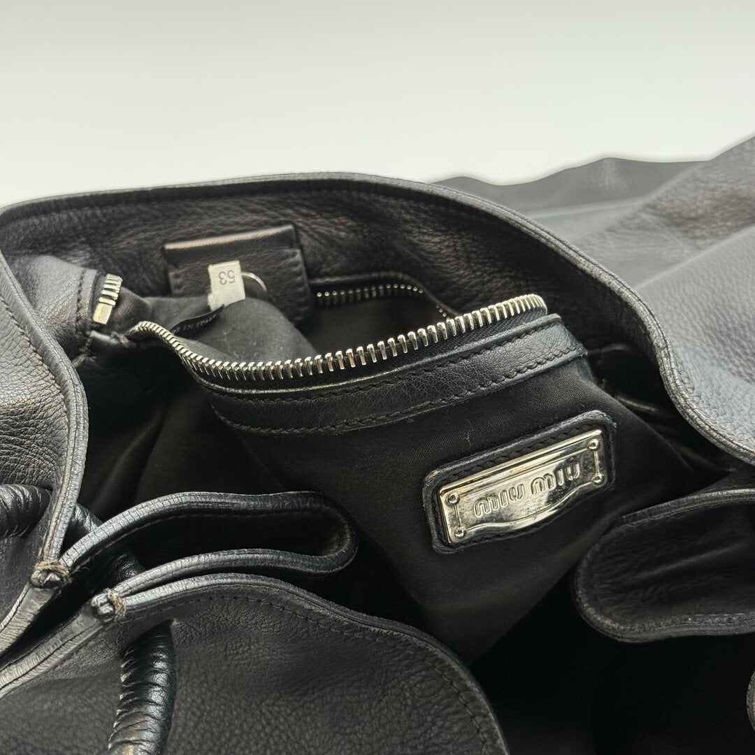 Miu Miu Large Bow Black Leather Shoulder Bag