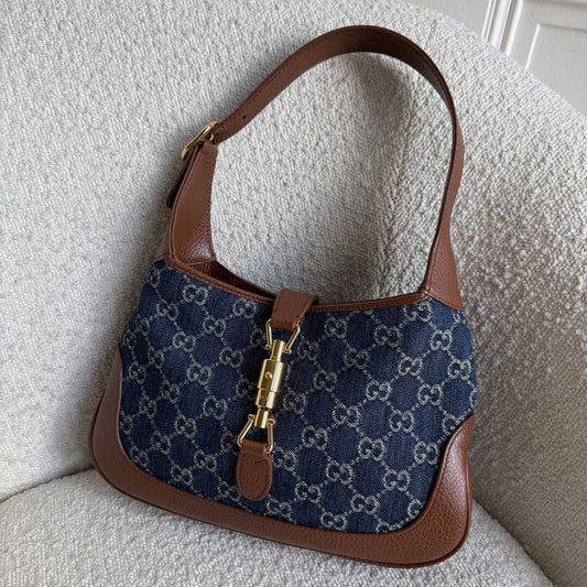 Gucci GG Denim 1961 Leather Brown Shoulder Bag