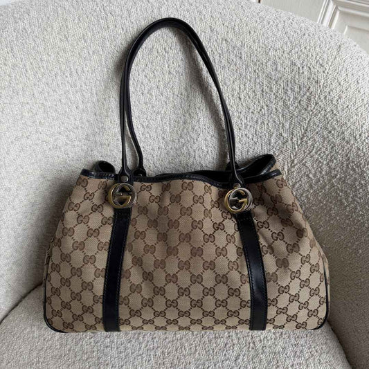 Gucci GG Twins Black Leather Tote Bag