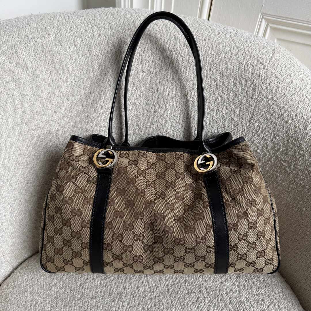Gucci GG Twins Black Leather Tote Bag
