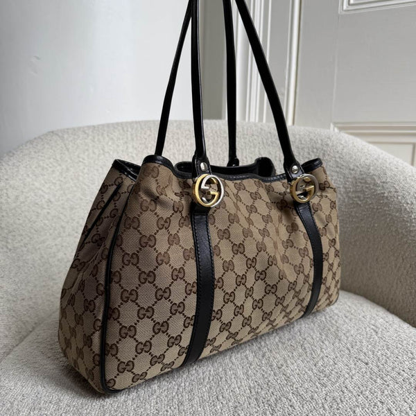 Gucci GG Twins Black Leather Tote Bag
