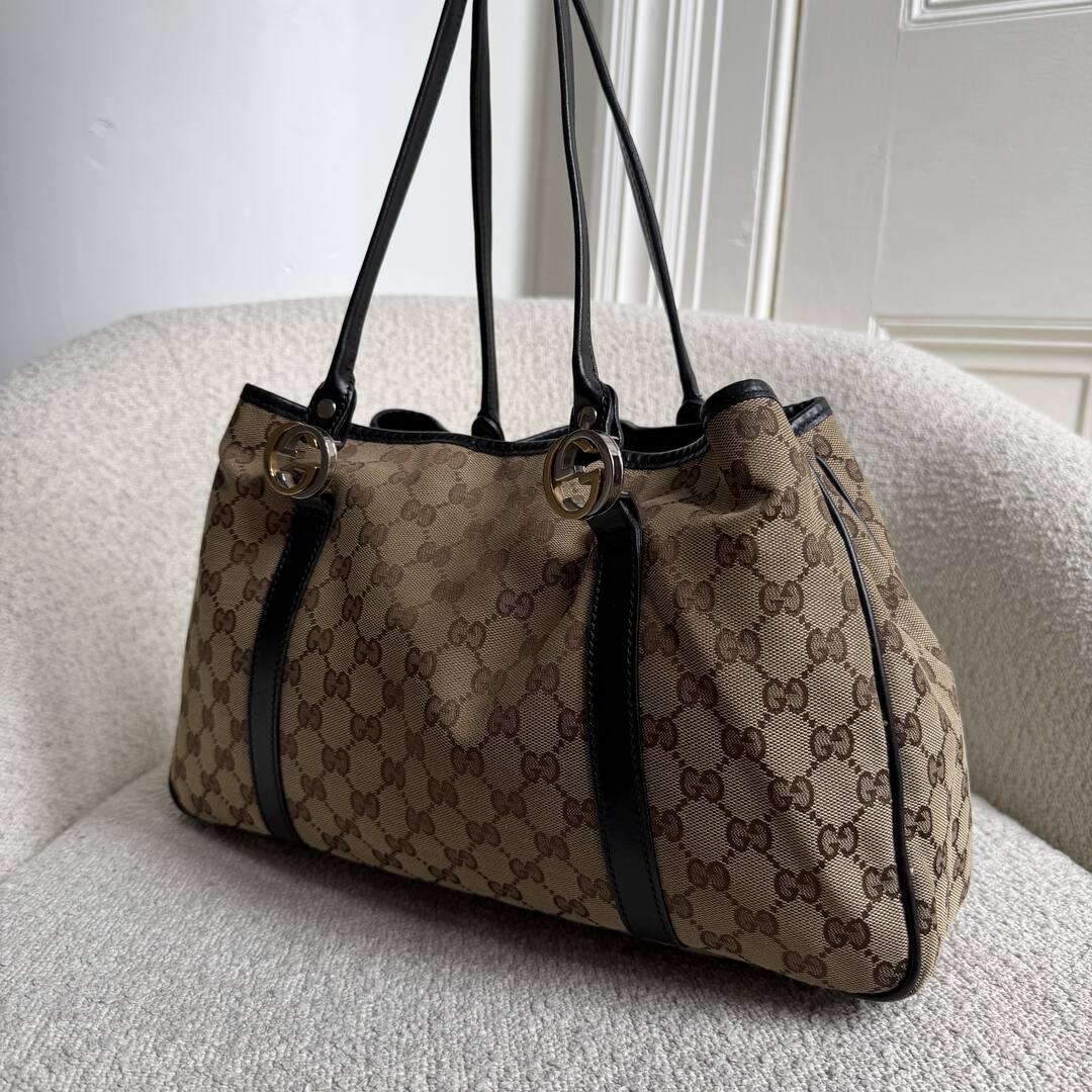 Gucci GG Twins Black Leather Tote Bag
