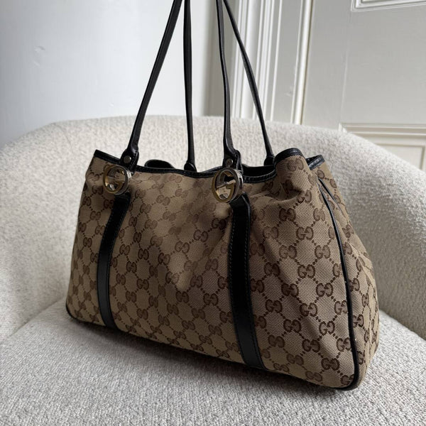 Gucci GG Twins Black Leather Tote Bag