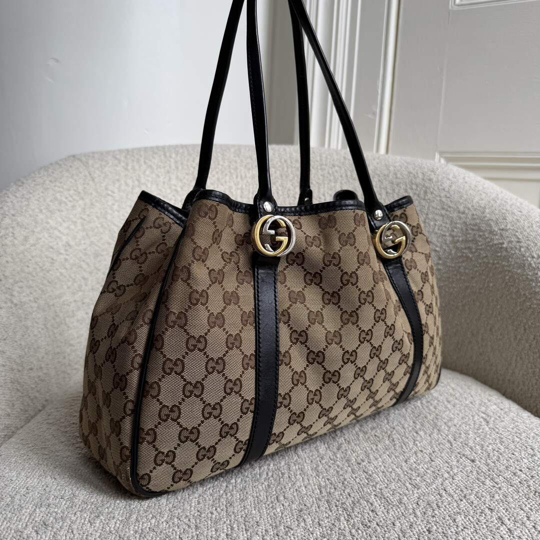 Gucci GG Twins Black Leather Tote Bag