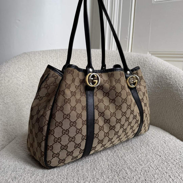 Gucci GG Twins Black Leather Tote Bag