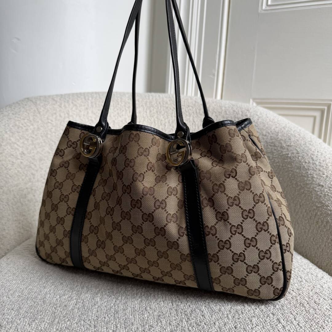 Gucci GG Twins Black Leather Tote Bag