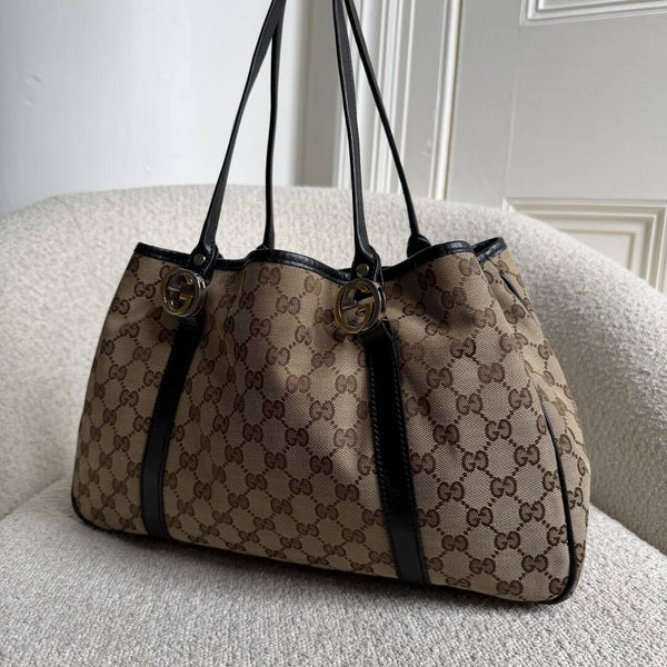 Gucci GG Twins Black Leather Tote Bag