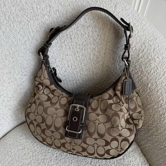 Coach Signature Hobo Buckle Brown Shoulder Bag