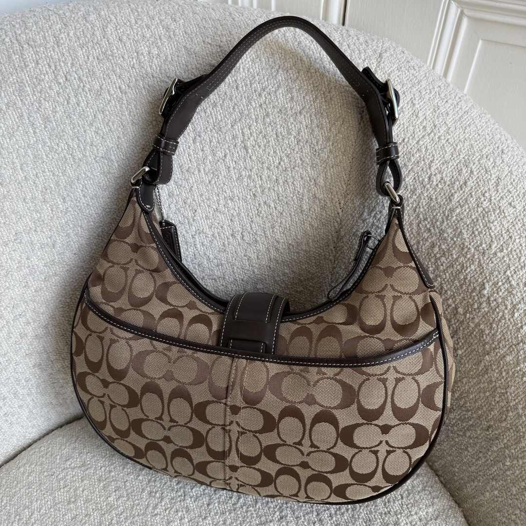 Coach Signature Hobo Buckle Brown Shoulder Bag