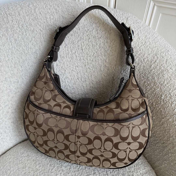 Coach Signature Hobo Buckle Brown Shoulder Bag