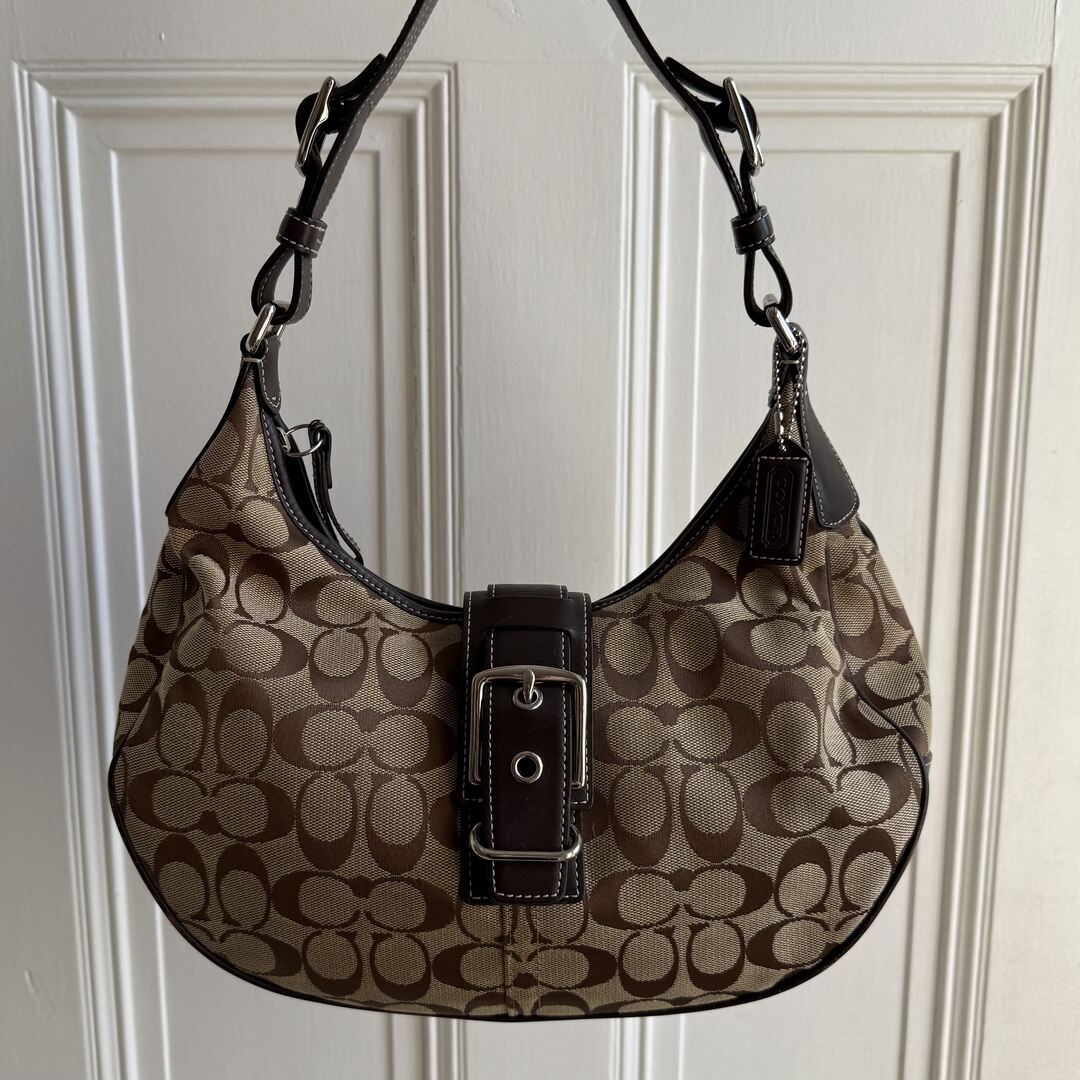 Coach Signature Hobo Buckle Brown Shoulder Bag