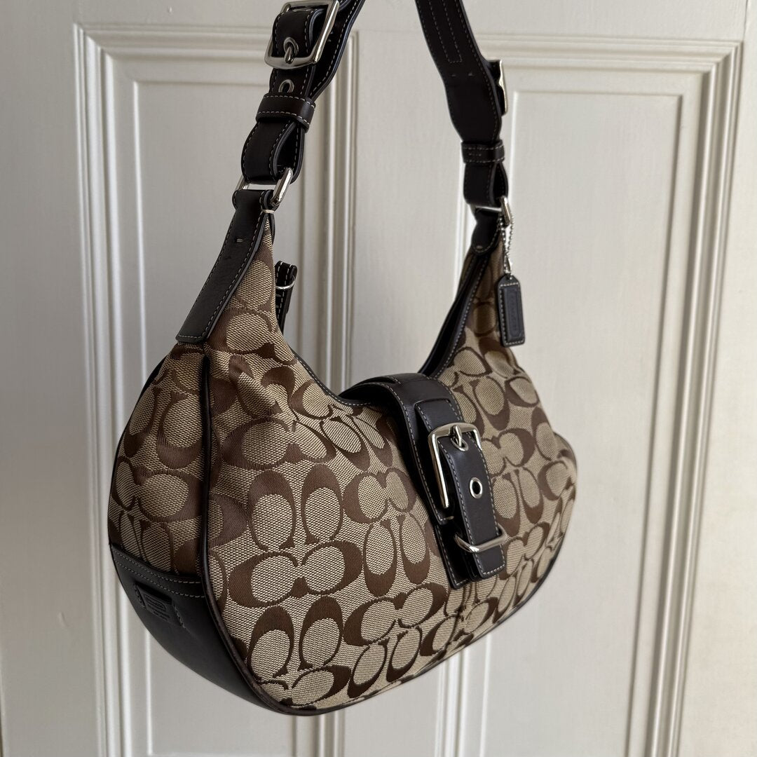 Coach Signature Hobo Buckle Brown Shoulder Bag