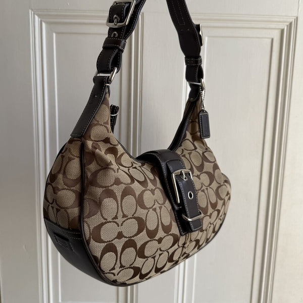 Coach Signature Hobo Buckle Brown Shoulder Bag