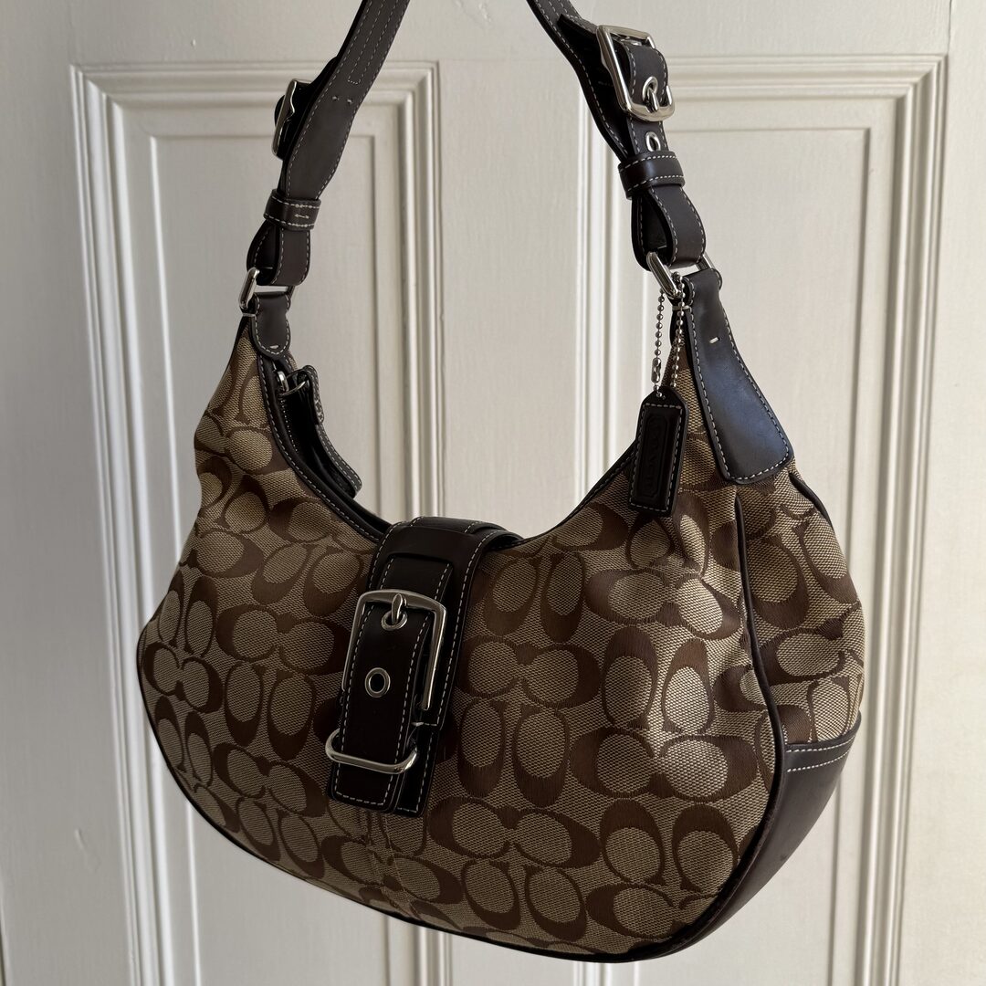 Coach Signature Hobo Buckle Brown Shoulder Bag
