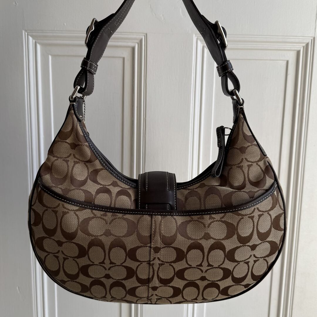Coach Signature Hobo Buckle Brown Shoulder Bag