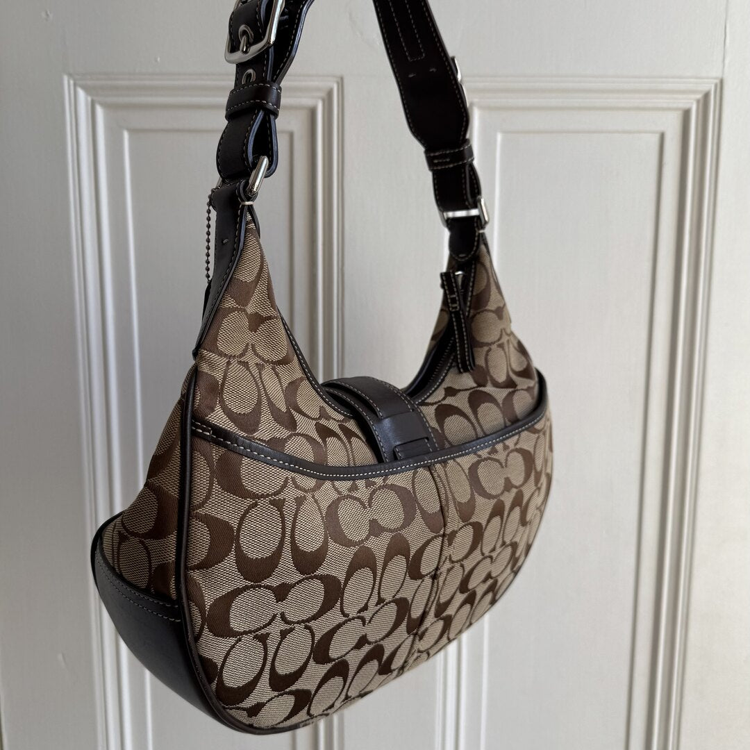 Coach Signature Hobo Buckle Brown Shoulder Bag