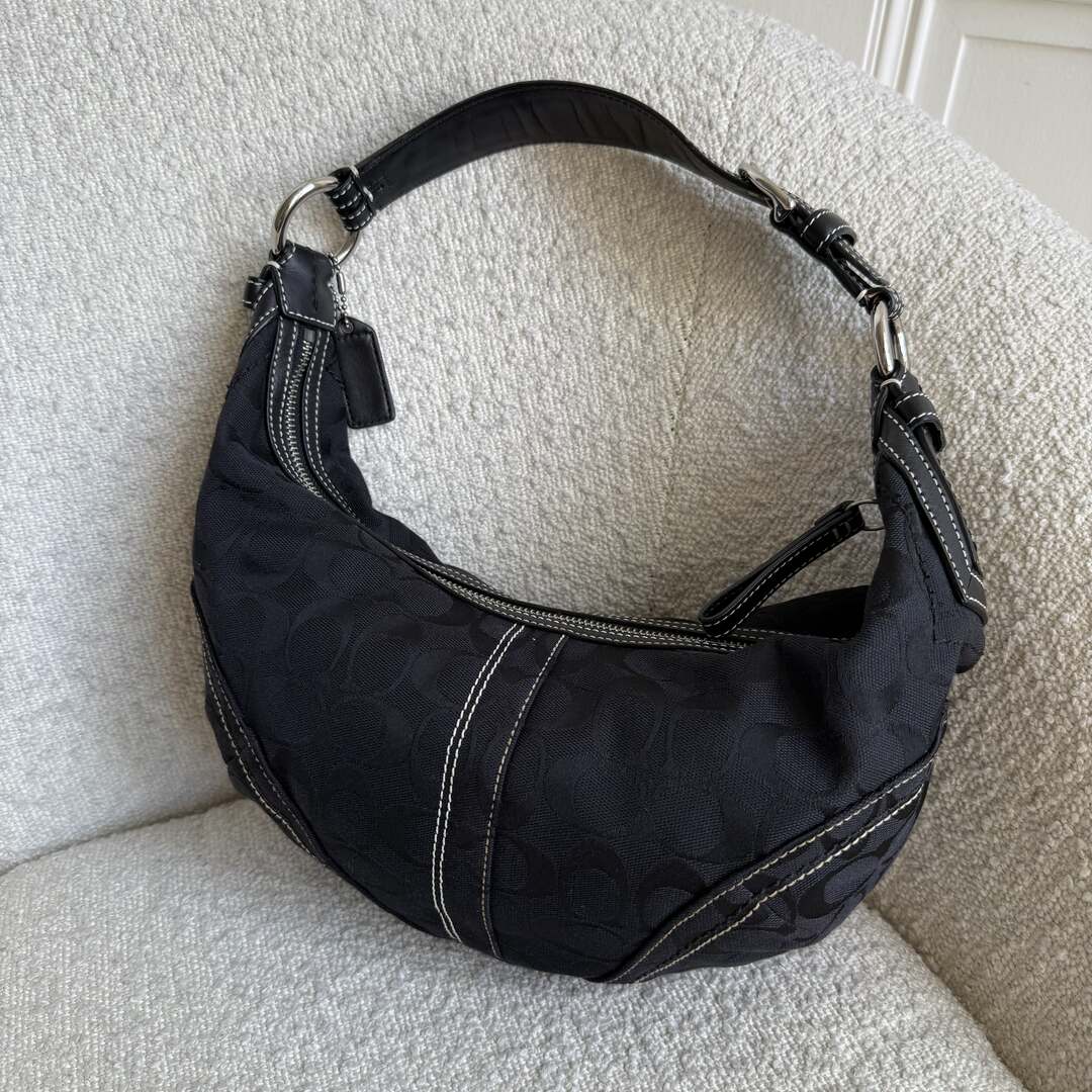 Coach Signature Black Croissant Shoulder Bag