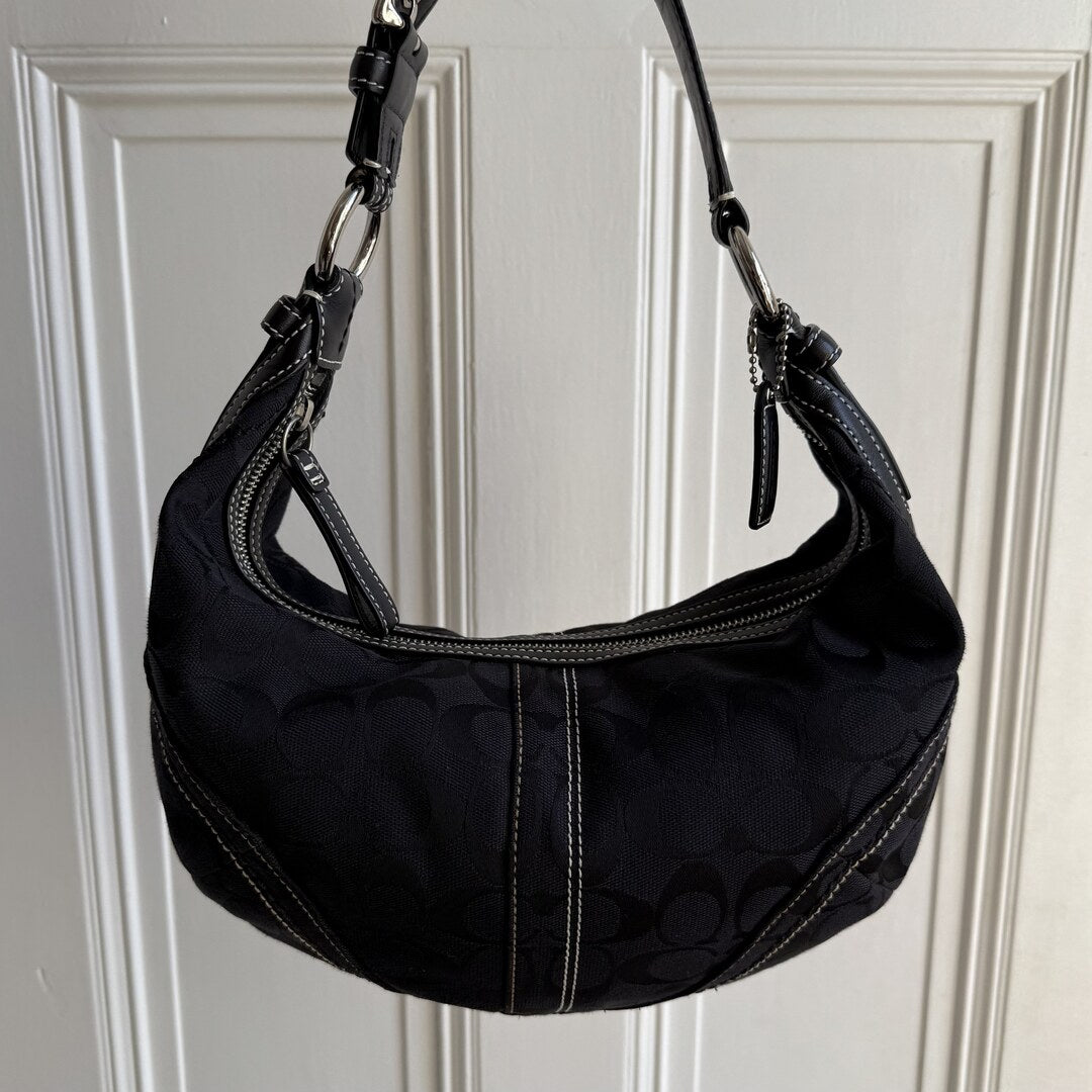 Coach Signature Black Croissant Shoulder Bag