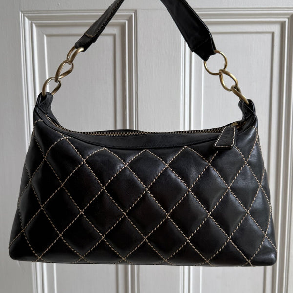 2003 Chanel CC Surpique Wild Stitch Black Leather Handbag