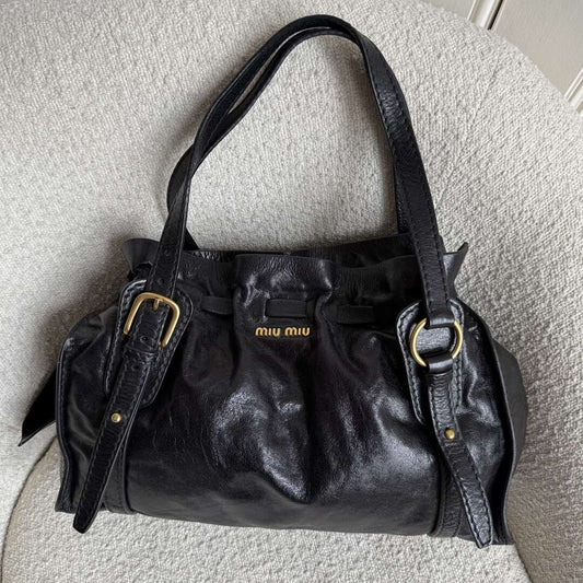 Miu Miu Vitello Leather Black Tote Bag