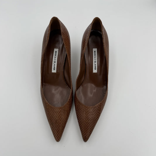 Manolo Blahnik Python Brown Kitten Heels