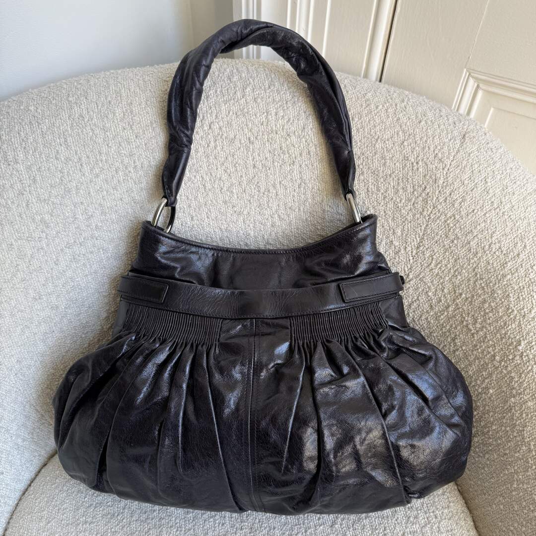 Miu Miu Crinkled Hobo Leather Dark Purple Shoulder Bag