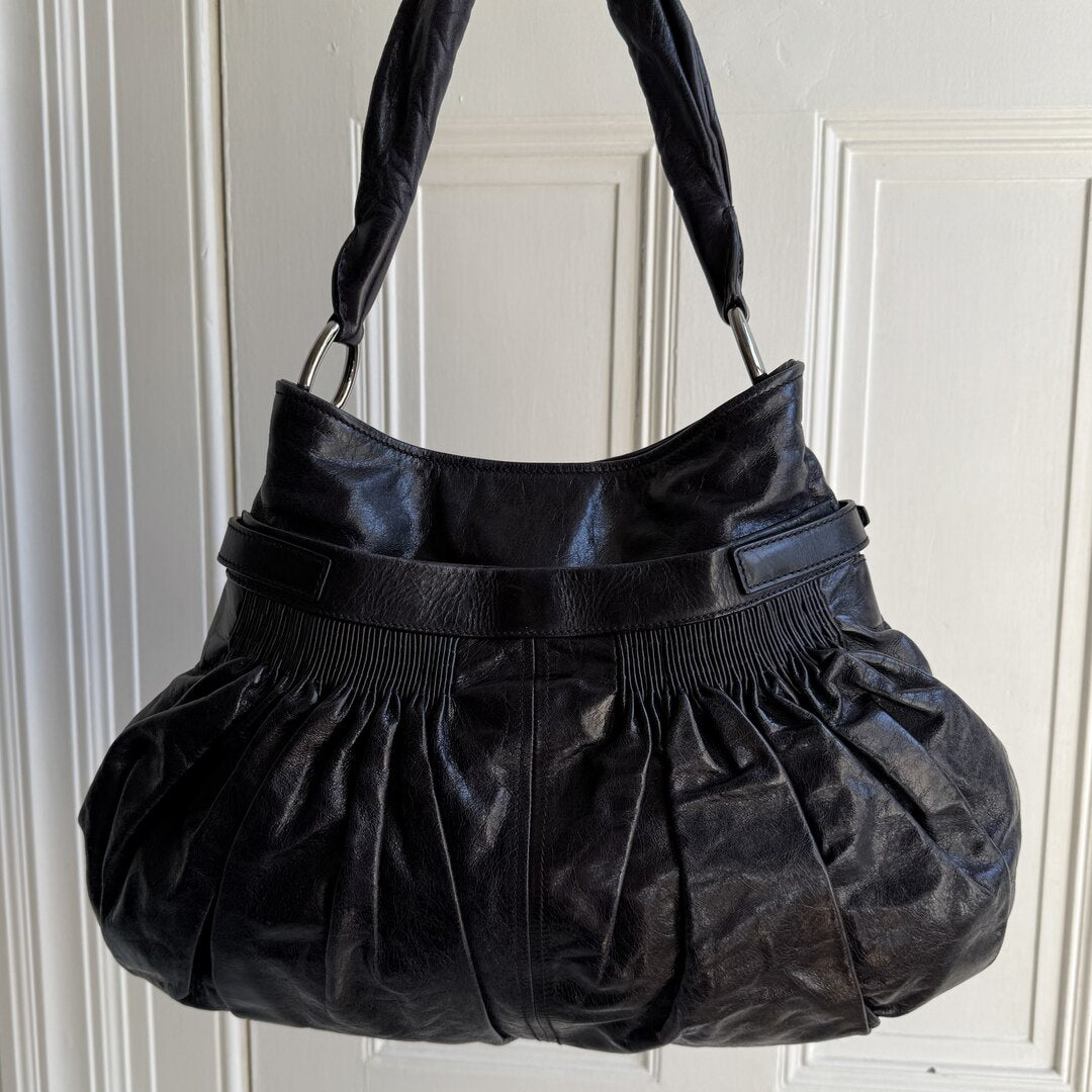 Miu Miu Crinkled Hobo Leather Dark Purple Shoulder Bag