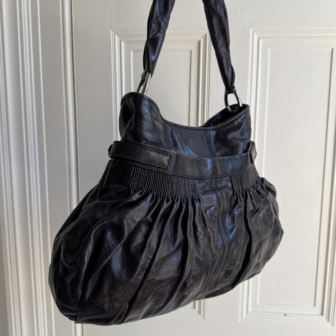Miu Miu Crinkled Hobo Leather Dark Purple Shoulder Bag