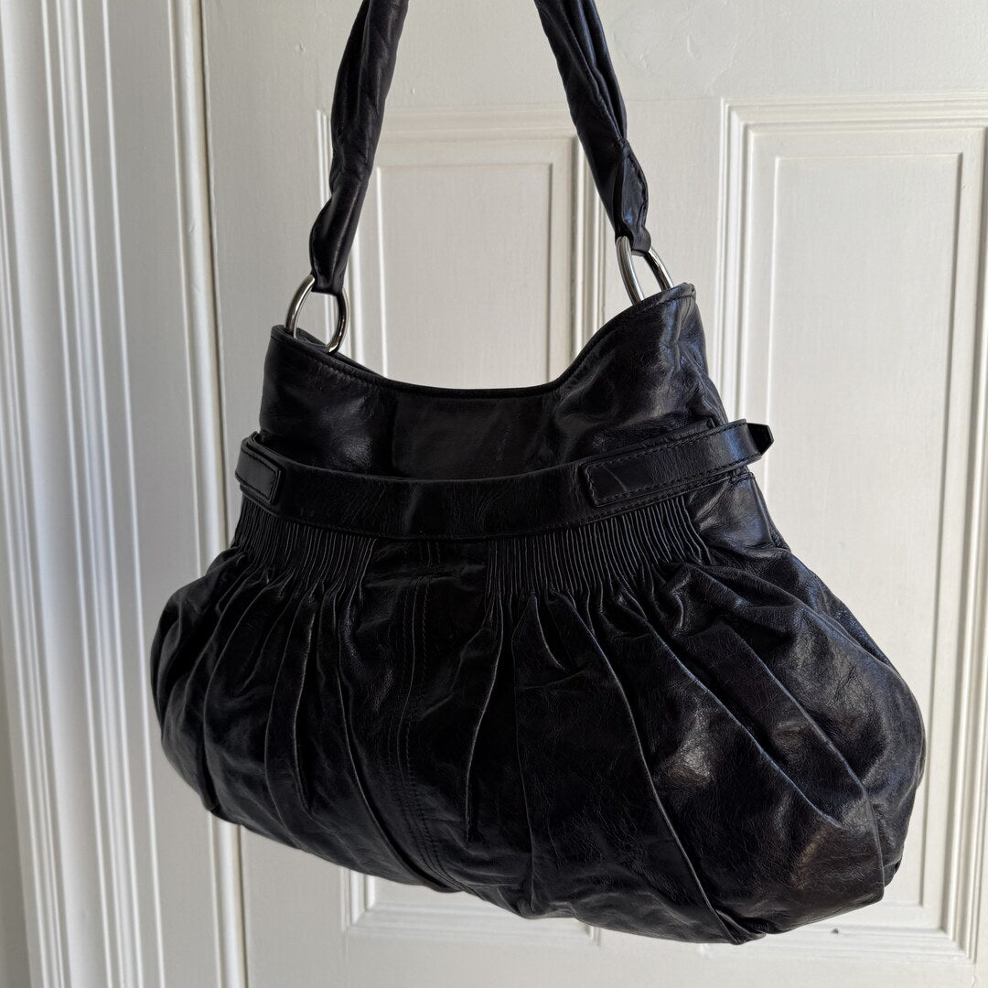 Miu Miu Crinkled Hobo Leather Dark Purple Shoulder Bag