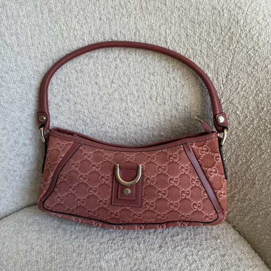 Gucci Guccissima Mini Abbey D Ring Suede Pink Shoulder Bag