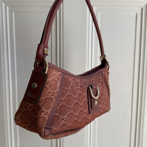 Gucci Guccissima Mini Abbey D Ring Suede Pink Shoulder Bag