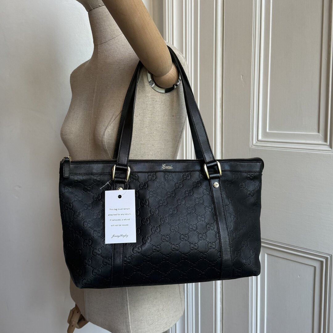 Gucci Guccissima Abbey Black Leather Shoulder Bag