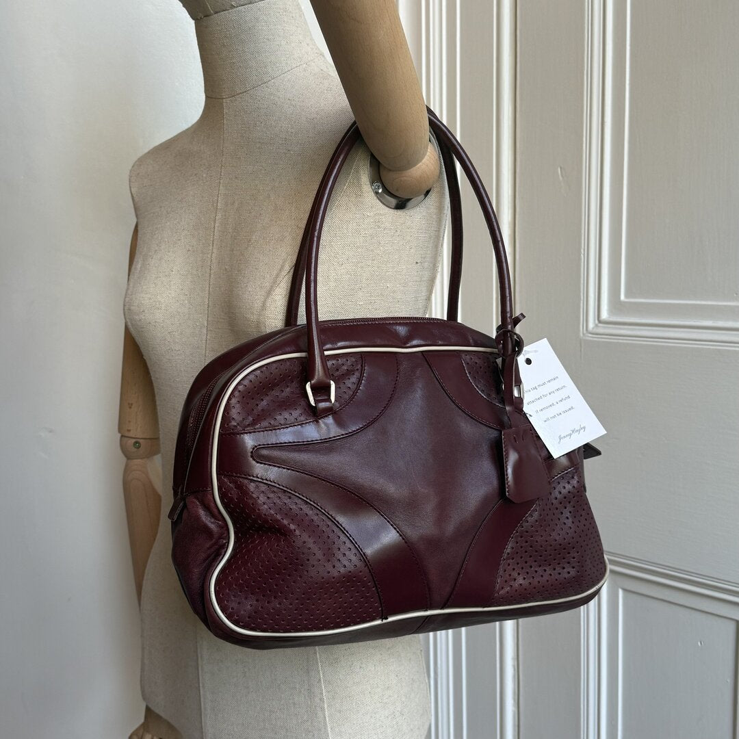 2000SS Prada Vitello Bowling Burgundy Leather Handbag