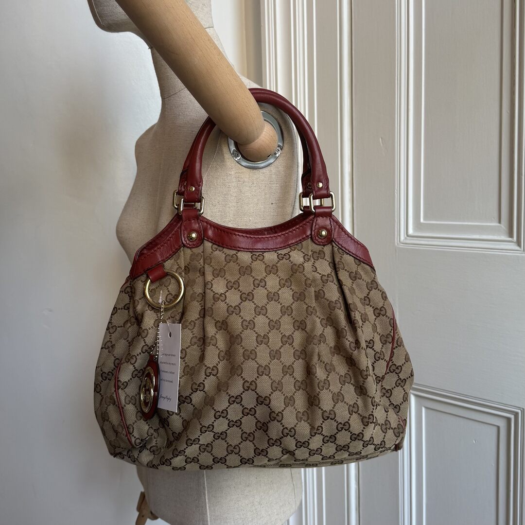 Gucci GG Canvas Sukey Red Tote Bag