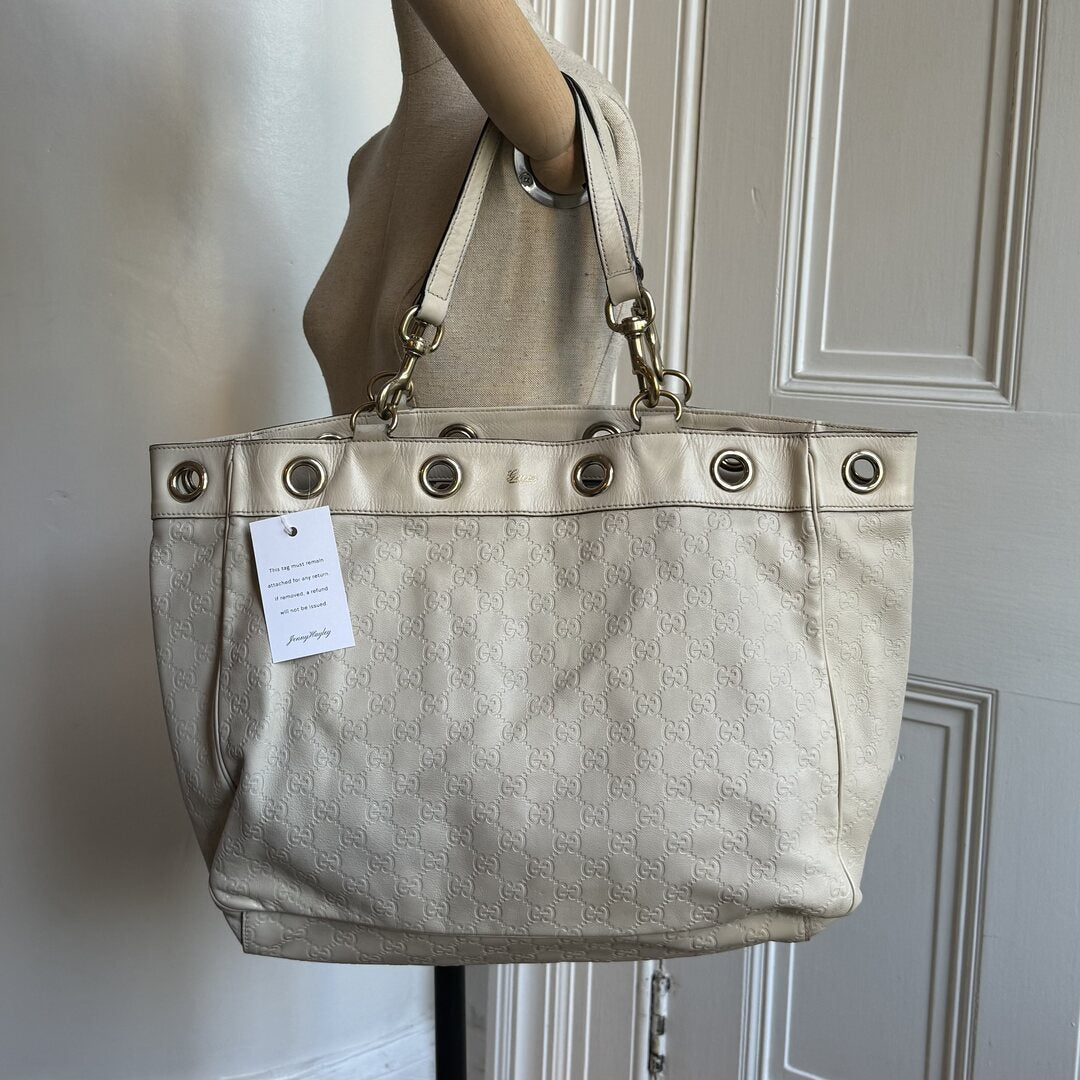 Gucci Guccissima White Leather Tote Bag