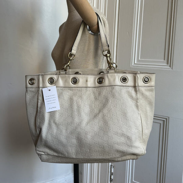 Gucci Guccissima White Leather Tote Bag