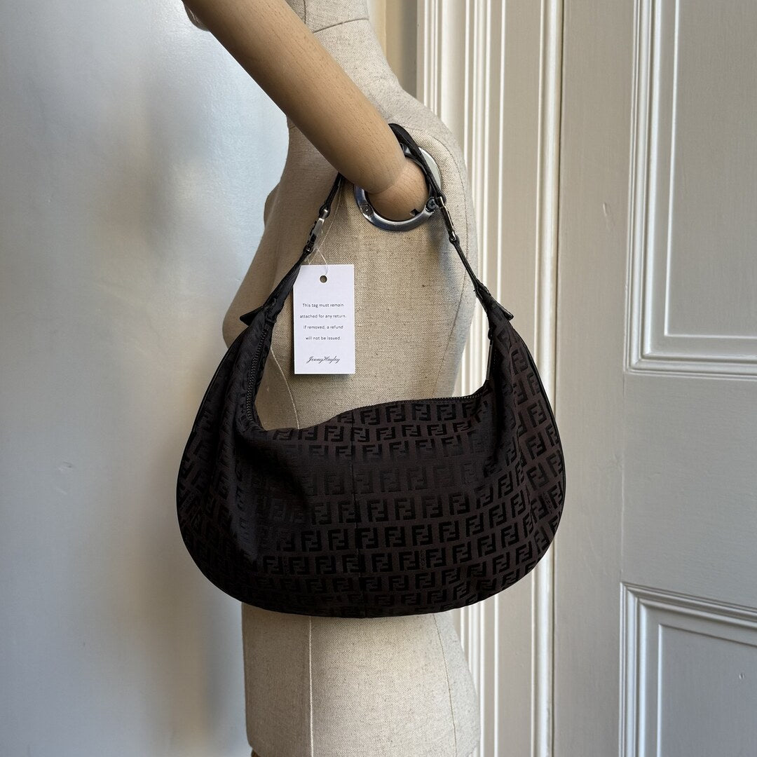 Fendi Zucchino Monogram Hobo Brown Shoulder Bag